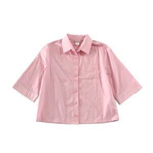 American Sweetheart Shirt Womens Sz M Pink Button up Collared ¾ Sleeve Cropped
